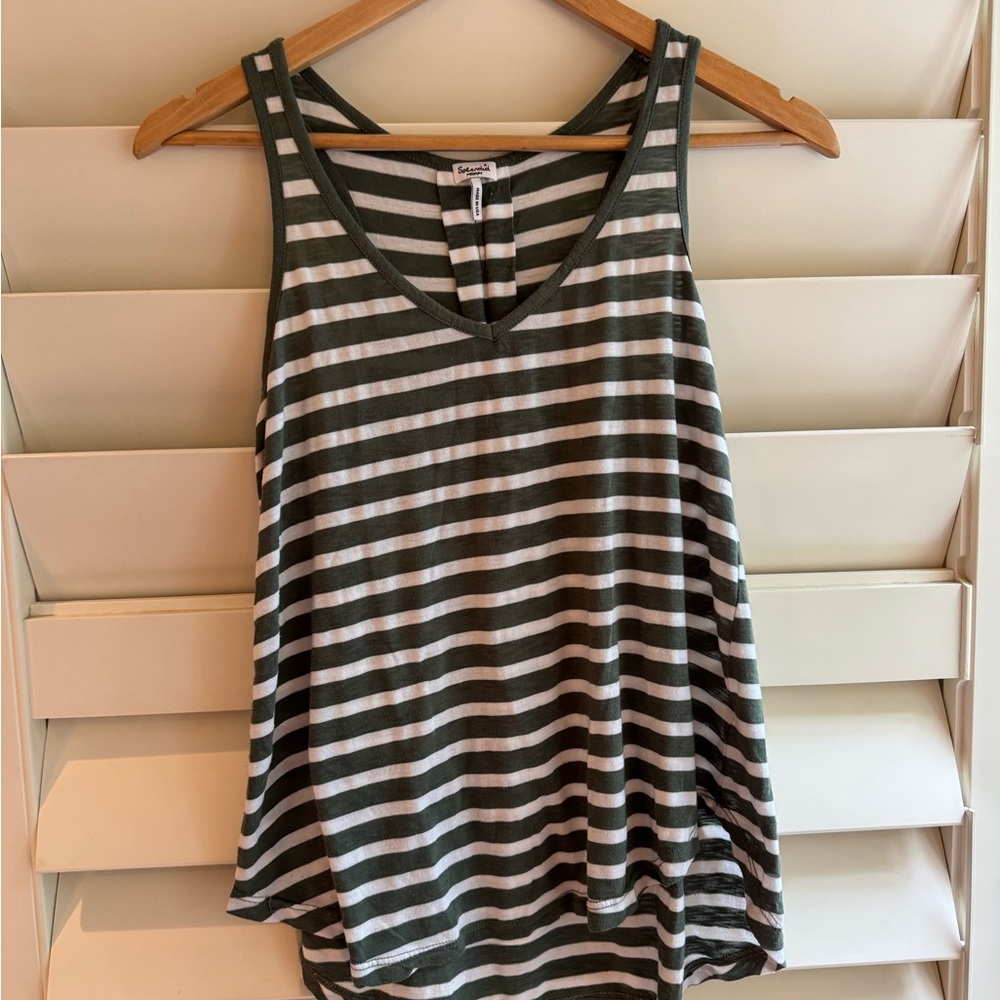 Splendid Dark green and White Sleeveless Relaxed Tank Top